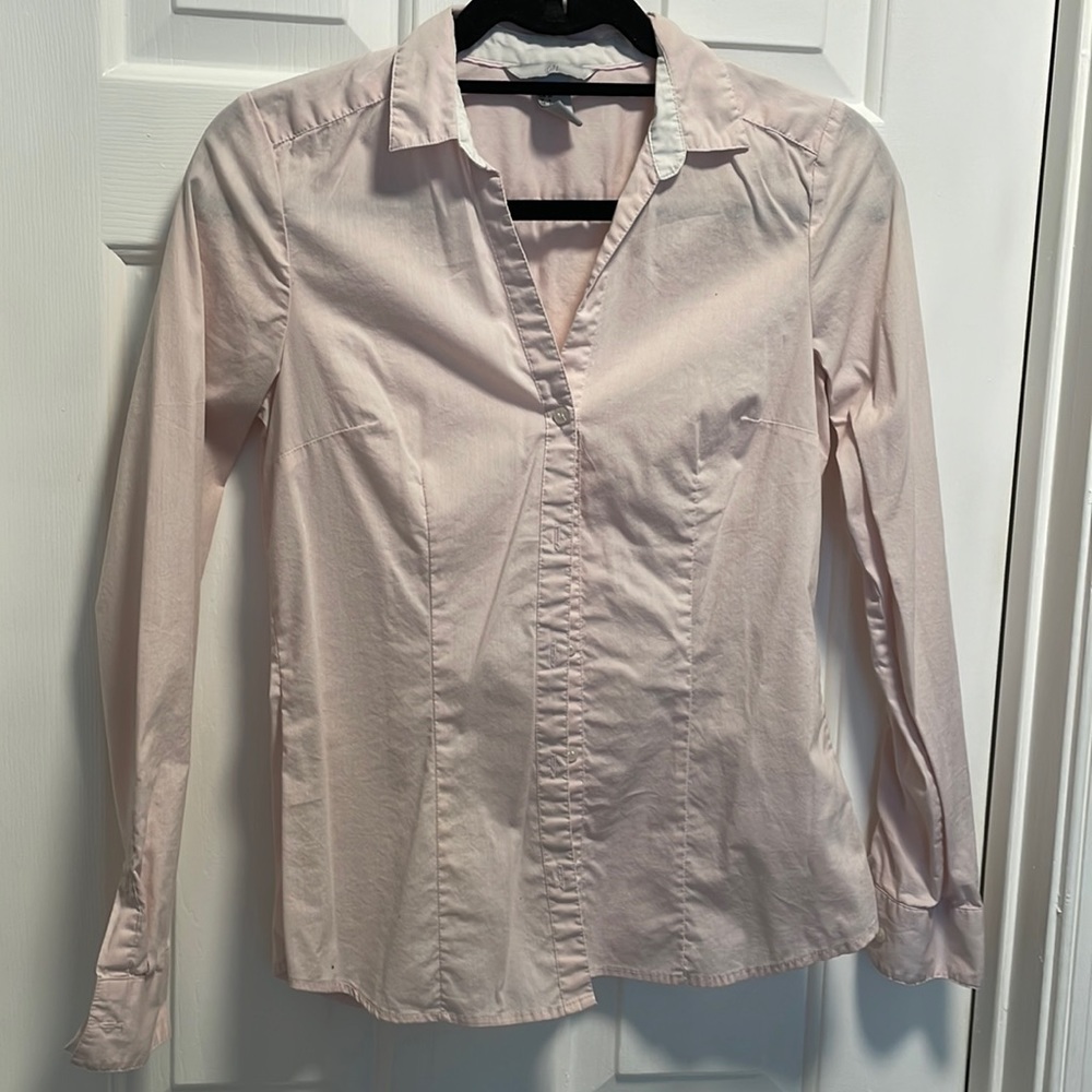 Pink collared button up blouse
